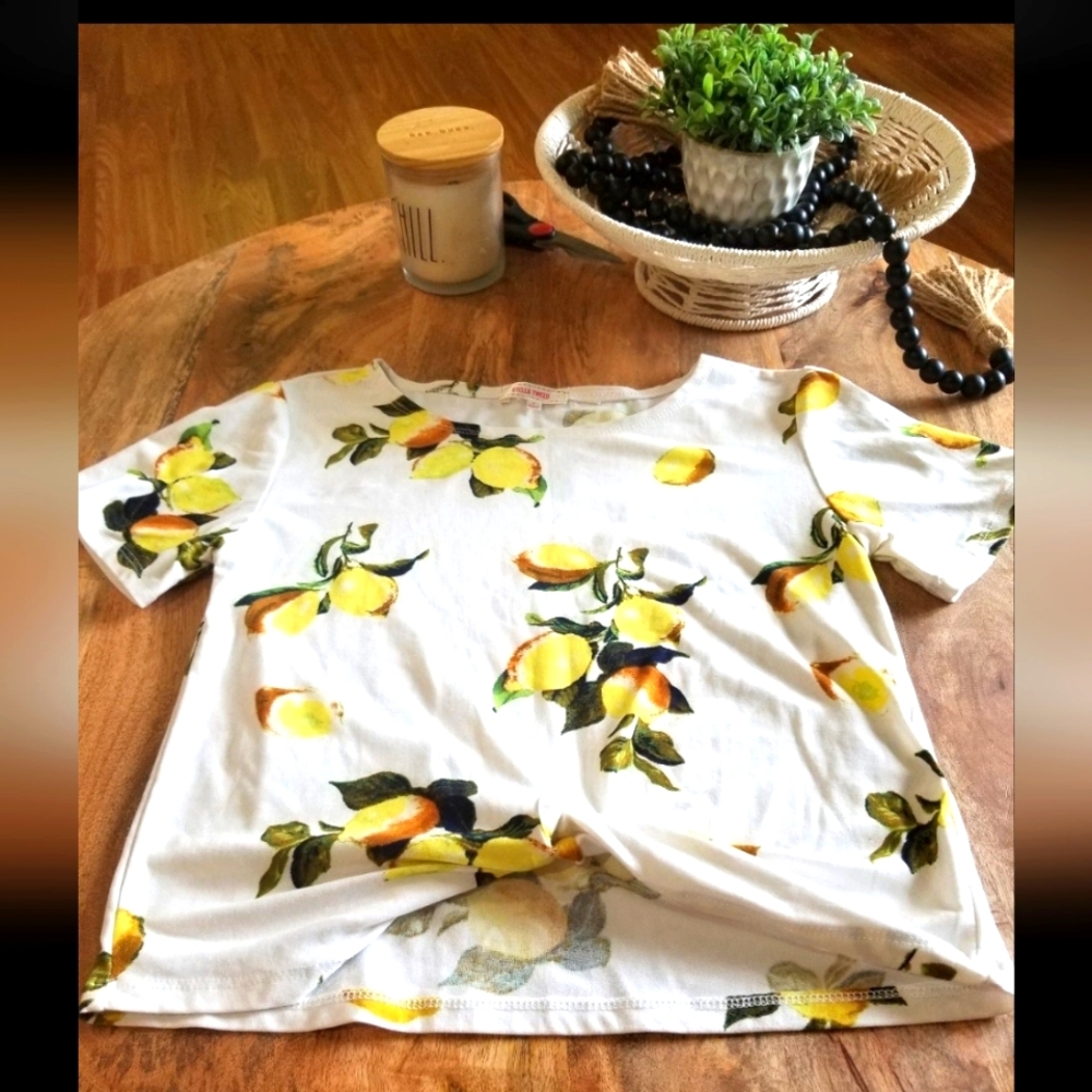 Stella Tweed Lemon Print Blouse - White and Yellow